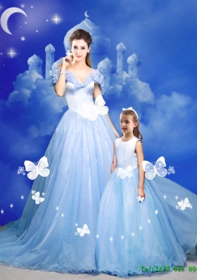 2015 Summer New Style Cinderella Princesita Dresses with Hand Made Flowers in Blue