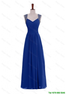 Custom Made Empire Straps Beaded Prom Dresses in Blue for 2016