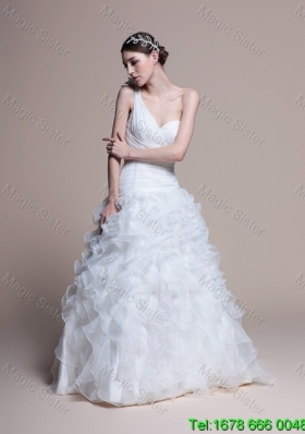 2016 Summer Classical A Line One Shoulder Wedding Dresses with Ruffles