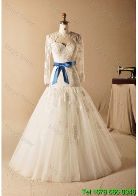 2016 Summer Luxurious A Line High Neck Appliques Wedding Dresses with Ribbons