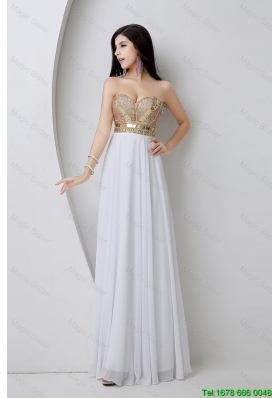 Beautiful Empire Sequined White Prom Dresses with Beading