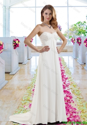 New Arrivals Empire Brush Train Wedding Gowns with Appliques