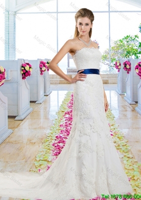 Popular 2016 Appliques and Belt Wedding Dresses with Strapless