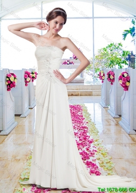 Elegant Strapless Appliques Wedding Dresses with Court Train