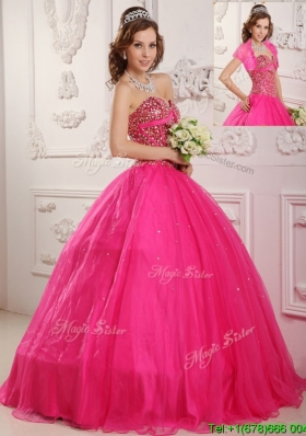 2016 Best Selling A Line Floor Length Quinceanera Dresses in Hot Pink