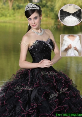 Modest Ruffles Layered and Beading Vestidos de Quinceanera in Black