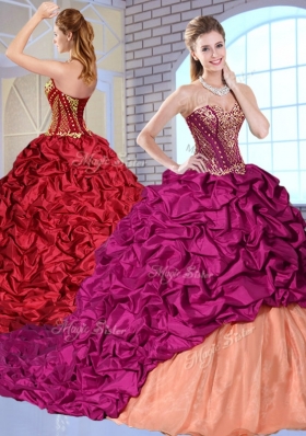 New Arrivals Brush Train Pick Ups and Appliques Quinceanera Gowns