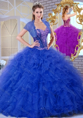 Discount Sweetheart Blue Quinceanera Dresses with Ruffles and Appliques