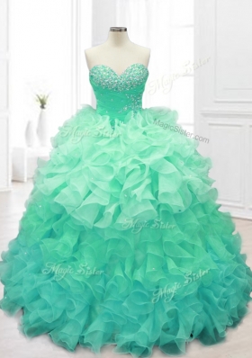 Custom Make Beading and Ruffles Sweet 16 Dresses in Apple Green