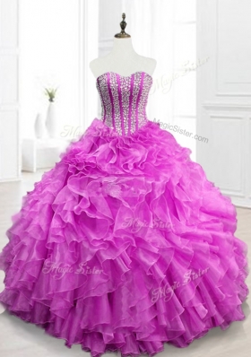 In Stock Beading and Ruffles Fuchsia Quinceanera Gowns for 2016