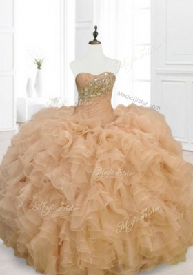 In Stock Champagne Quinceanera Gowns with Beading and Ruffles