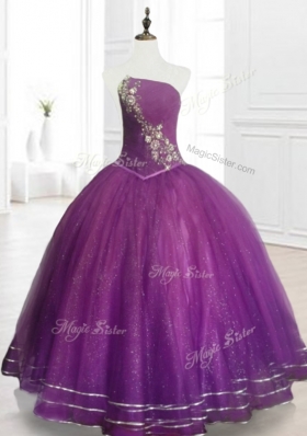 In Stock Strapless Purple Floor Length Quinceanera Gowns with Beading