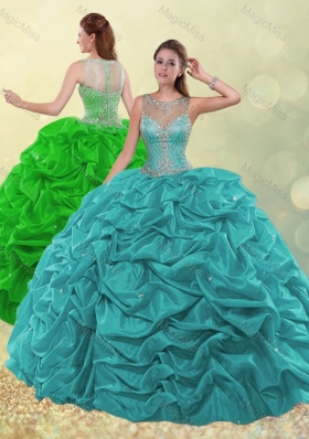 Pretty See Through Scoop Beaded and Bubble Green Quinceanera Dress