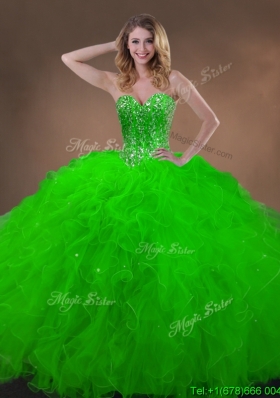 Classical Spring Green Quinceanera Gowns with Beading and Ruffles