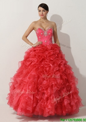 Promotional Princess Red Quinceanera Gown with Beading and Ruffles