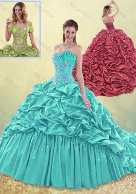 Exquisite Brush Train Taffeta Quinceanera Dress in Aqua Blue