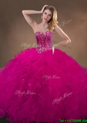 Pretty Fuchsia Quinceanera Gowns with Beading and Ruffles