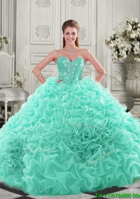 Elegant Visible Boning Organza Apple Green Unique Quinceanera Dress with Chapel Train