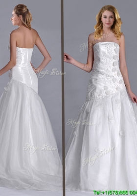 Popular Column Brush Train Bridal Dress with Beading and Hand Crafted