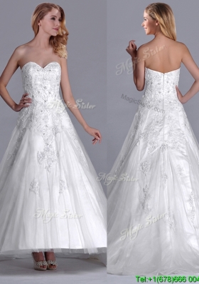 Popular A Line Brush Train Tulle Zipper Up Bridal Dress with Beading and Lace