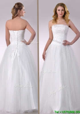 Sophisticated A Line Strapless Beaded Bridal Dress in Tulle for 2016