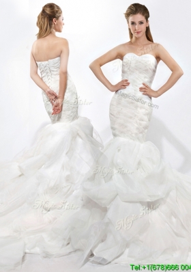 Modest Mermaid Sweetheart Ruffles Wedding Dresses with Court Train