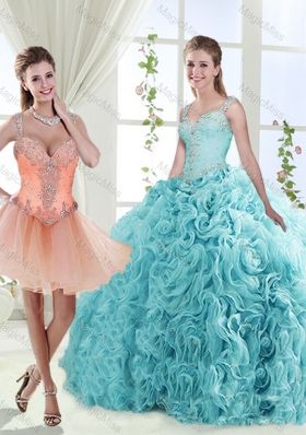 Gorgeous Beaded Straps Detachable Quinceanera Gowns  with See Through Back