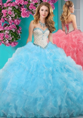 New Style Really Puffy Light Blue Quinceanera Gown with Beading and Ruffles