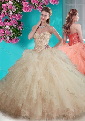 Gorgeous Beaded and Ruffled Big Puffy Quinceanera Dress in Champagne