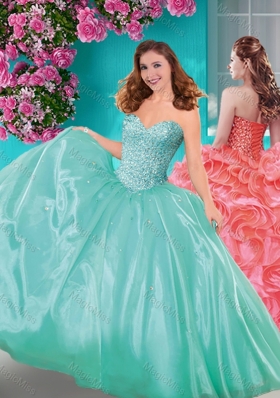 Discount Really Puffy Beaded and Ruffled Quinceanera Dress with Floor Length