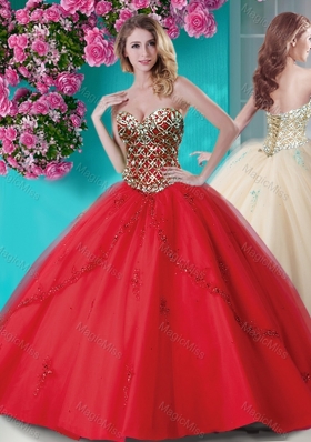 Exquisite Applique and Rhinestoned Big Puffy Quinceanera Dress in Red