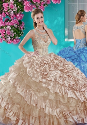 Ruffled Layers and Beaded Champagne Sweet 16 Dress in Organza and Taffeta