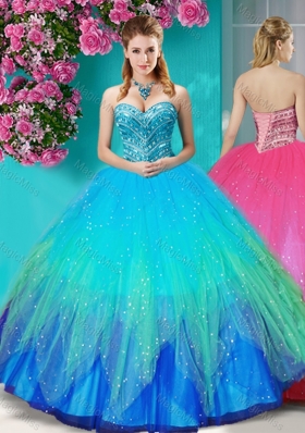 Popular Beaded Rainbow Quinceanera Dress with Really Puffy