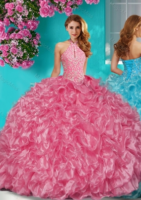 Sophisticated Halter Top Puffy Skirt Quinceanera Dress in Beading and Ruffles