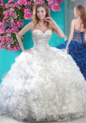 Elegant White Really Puffy Quinceanera Dress with Beading and Ruffles