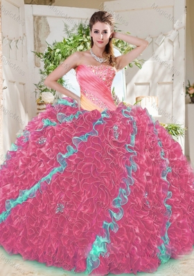 Beautiful Beaded Pleated and Ruffled Big Puffy Sweet Sixteen Dress in Rainbow