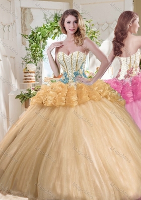 Gorgeous Beaded and Bubble Organza Sweet 16 Dress in Gold