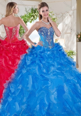 Fashionable Visible Boning Big Puffy Sweet Sixteen Dress with Beading and Ruffles