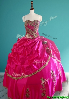 Popular Hot Pink Quinceanera Dress with Pick Ups and Appliques