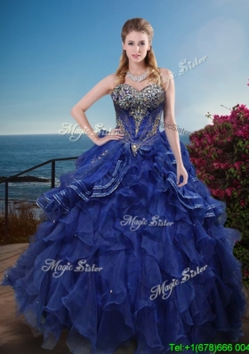 Classical Rhinestoned and Ruffled Sweet 16 Dress in Royal Blue