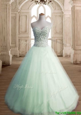 Classical Beaded Bodice Tulle Quinceanera Dress in Apple Green