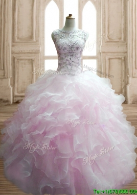 Lovely Beaded and Ruffled Scoop Quinceanera Dress in Light Pink