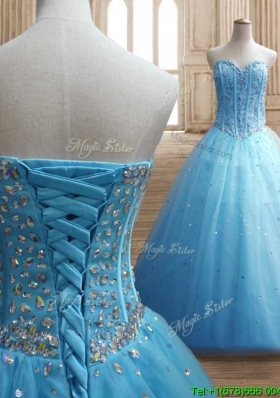 Visible Boning Beaded Bodice A Line Quinceanera Dress in Baby Blue