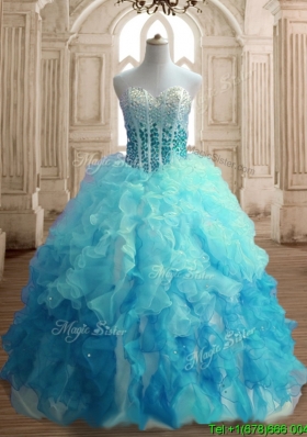 Popular Beaded Bodice and Ruffled Quinceanera Dress in Gradient Color