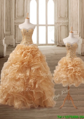 Latest Gold Detachable Quinceanera Dress with Beading and Ruffles