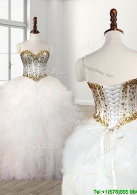 Visible Boning Beaded Bodice and Ruffled Quinceanera Dress in White