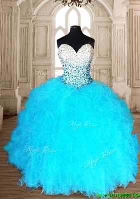 Romantic Aqua Blue Quinceanera Dress with Beading and Ruffles