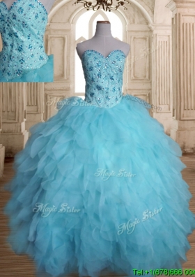 Latest Beaded and Ruffled Tulle Quinceanera Dress in Baby Blue