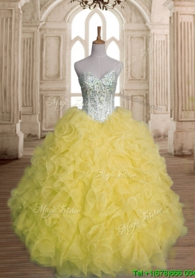 Discount Beaded and Ruffled Organza Quinceanera Dress in Yellow