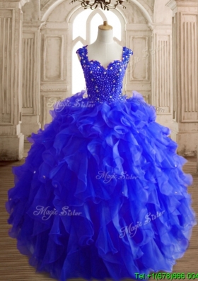 Gorgeous Royal Blue Straps Quinceanera Dress with Beading and Ruffles